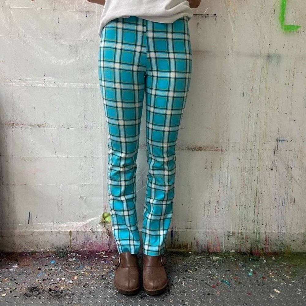 Vintage Flared Plaid Pants